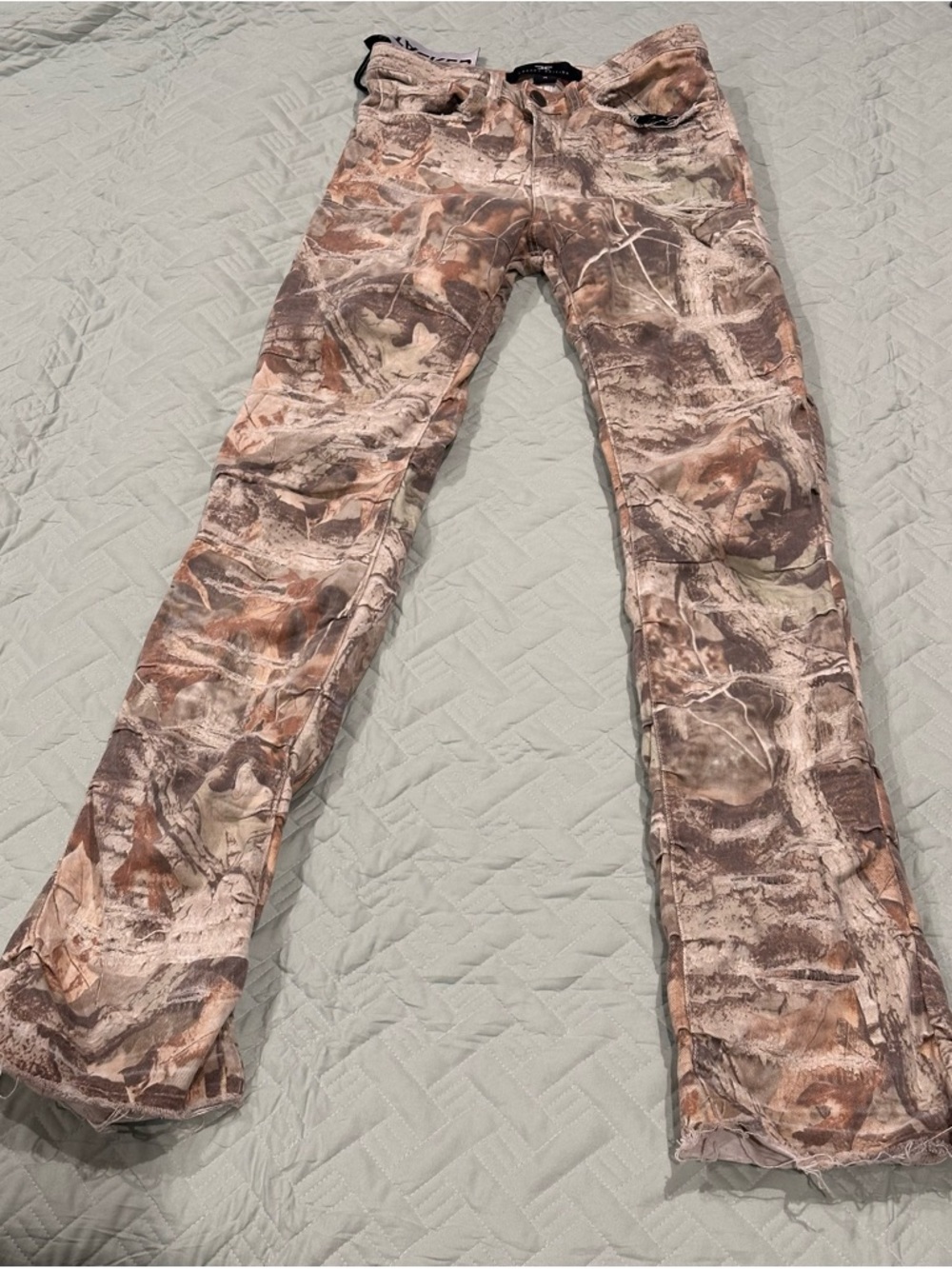 Jordan Craig Stacked Camo Jeans Men’s Size 14 Skinny Distressed Raw Hem